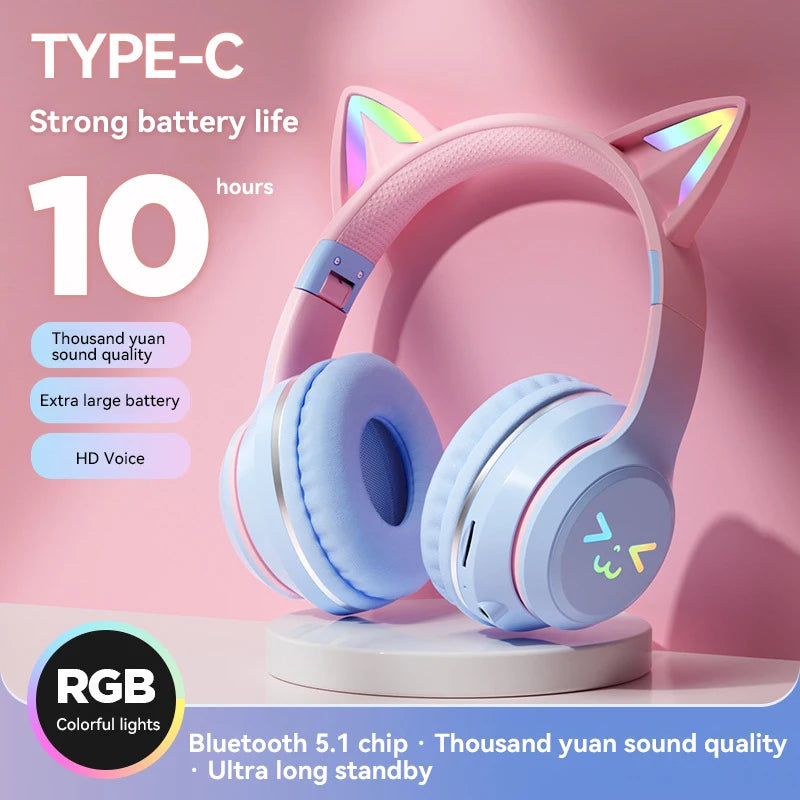 Gradient RGB Cat Ear Wireless Headphones