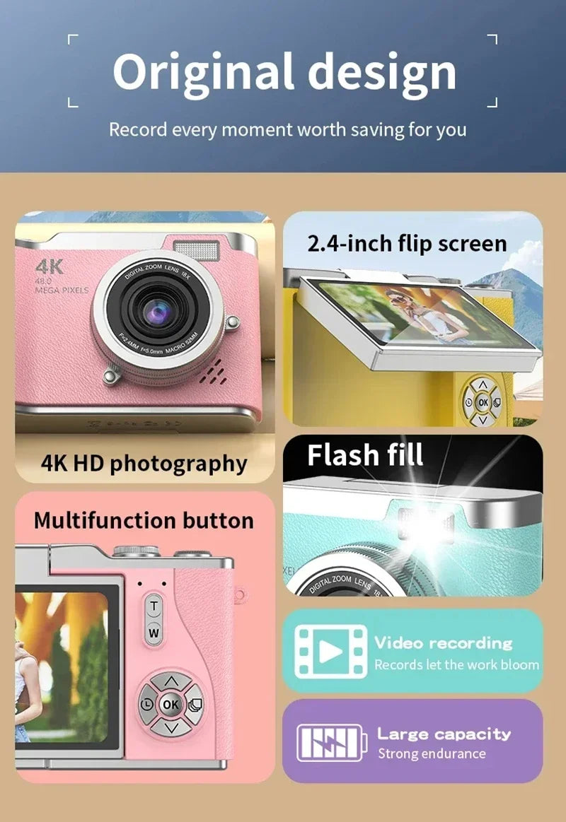 RS2 48MP Flip Screen Digital Camera + Stickers
