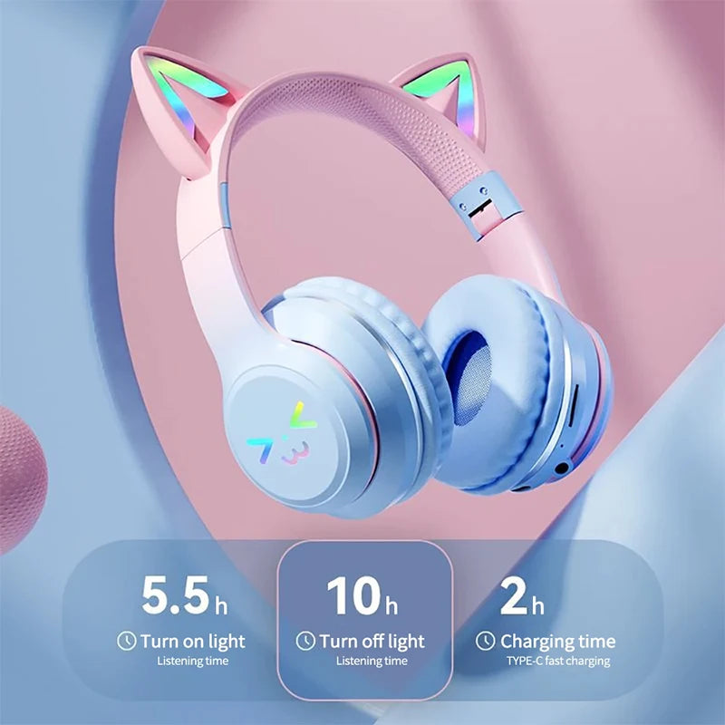 Gradient RGB Cat Ear Wireless Headphones