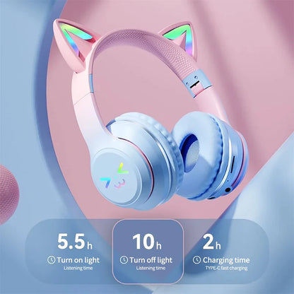 Gradient RGB Cat Ear Wireless Headphones