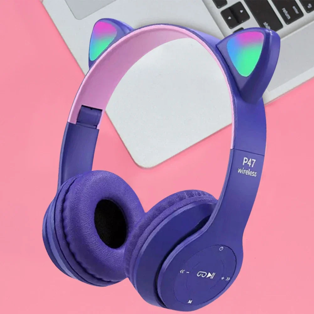 Cute Cat Ear Bluetooth Headphones – Wireless LED Headset