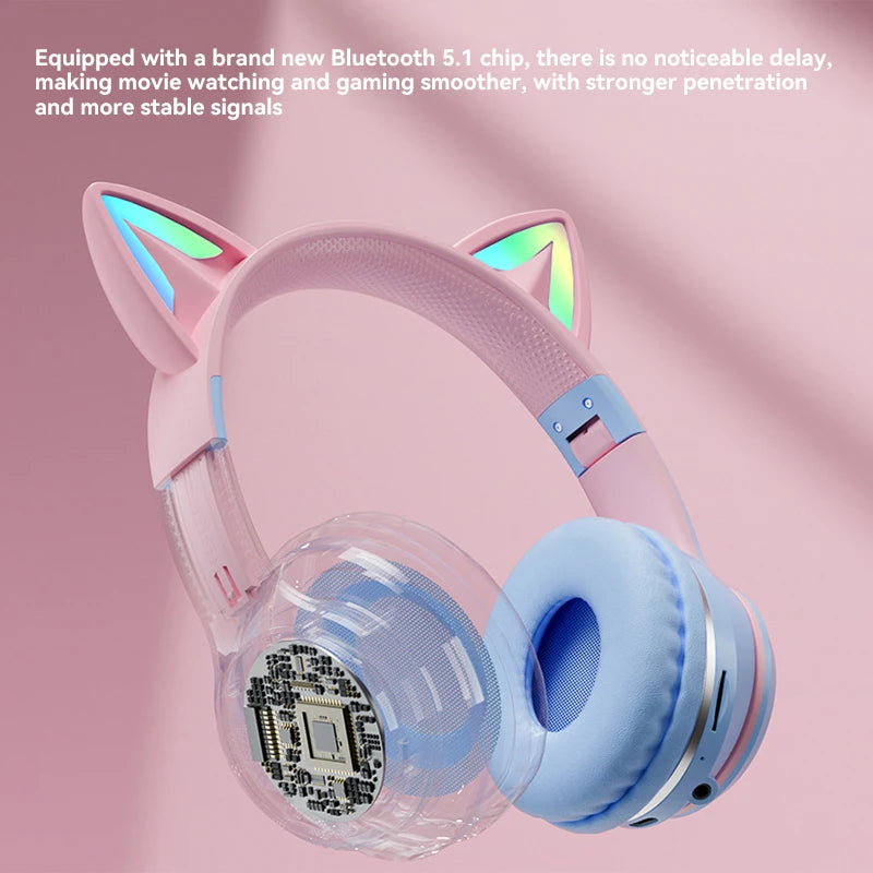Gradient RGB Cat Ear Wireless Headphones