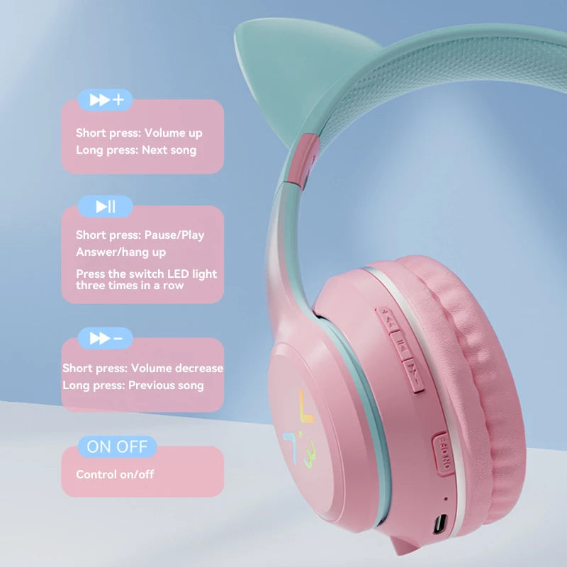 Gradient RGB Cat Ear Wireless Headphones