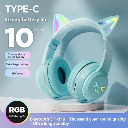 Gradient RGB Cat Ear Wireless Headphones