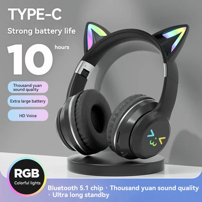 Gradient RGB Cat Ear Wireless Headphones